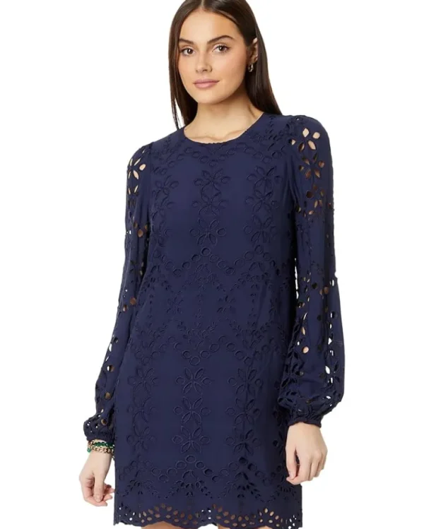 Lilly Pulitzer Dresses<Alyna Long Sleeve Eyelet Dress True Navy Soiree Eyelet