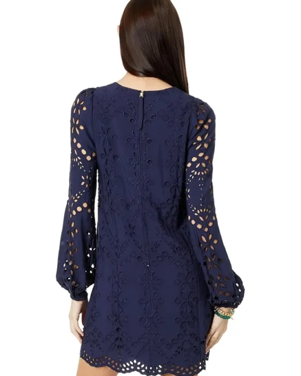 Lilly Pulitzer Dresses<Alyna Long Sleeve Eyelet Dress True Navy Soiree Eyelet