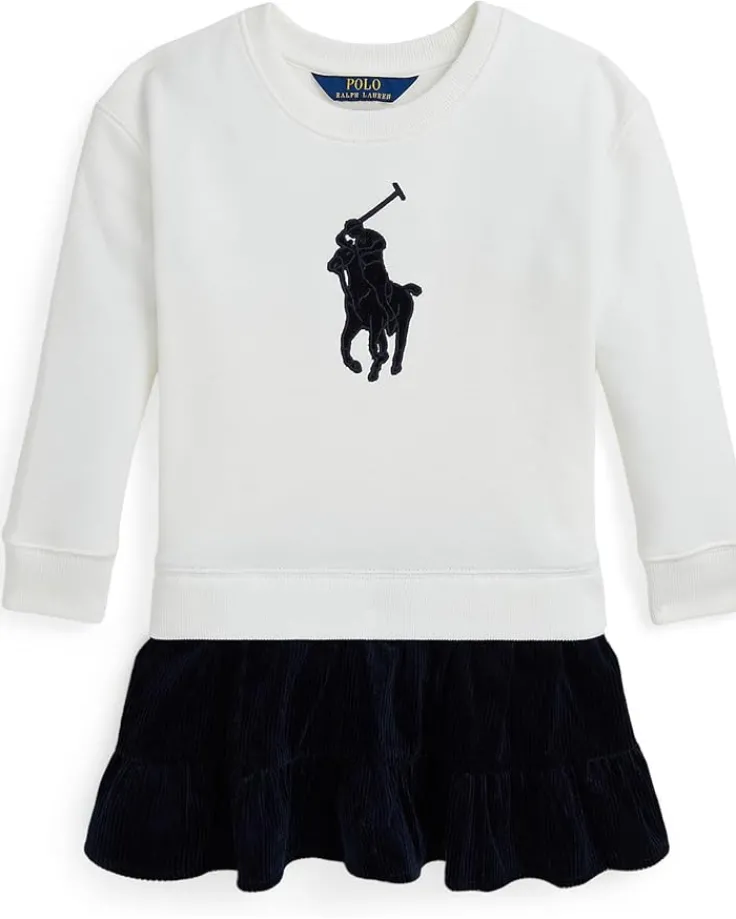 big_pony_corduroyskirt_fl_0.webp Polo Ralph Lauren Kids Dresses<Big Pony Corduroy-Skirt Fleece Dress (Big Kid) Deckwash White w/Navy