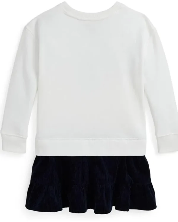 Polo Ralph Lauren Kids Dresses<Big Pony Corduroy-Skirt Fleece Dress (Big Kid) Deckwash White w/Navy