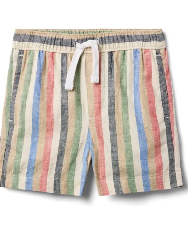 Janie and Jack Shorts<Boys Pull on Linen Stripe Short (Toddler/Little Kid/Big Kid) Multicolor
