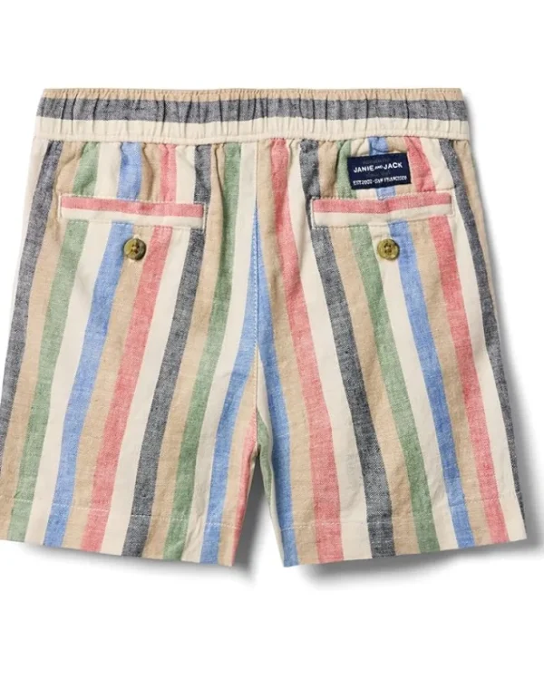 Janie and Jack Shorts<Boys Pull on Linen Stripe Short (Toddler/Little Kid/Big Kid) Multicolor