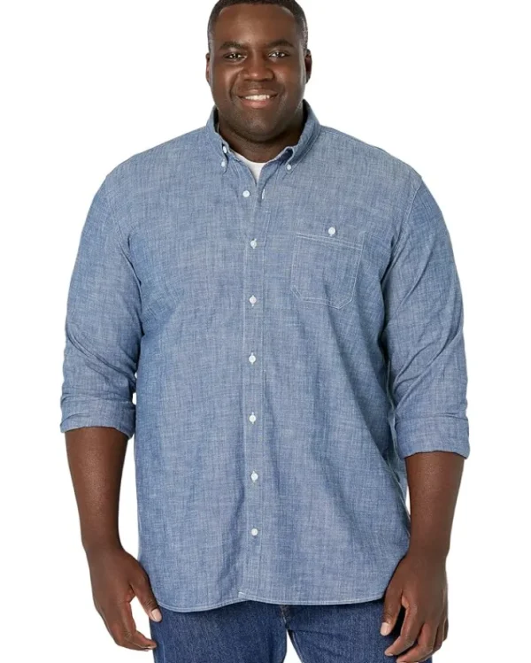 L.L.Bean Big & Tall<Comfort Stretch Chambray Shirt Long Sleeve Traditional Fit - Tall Indigo