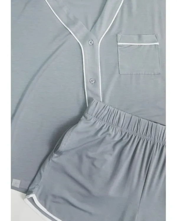 Barefoot Dreams Kids Pajamas<CozyChic® Malibu Collection Youth Soft Jersey Piped Pj Set (Little Kid/Big Kid) Moonbeam/White