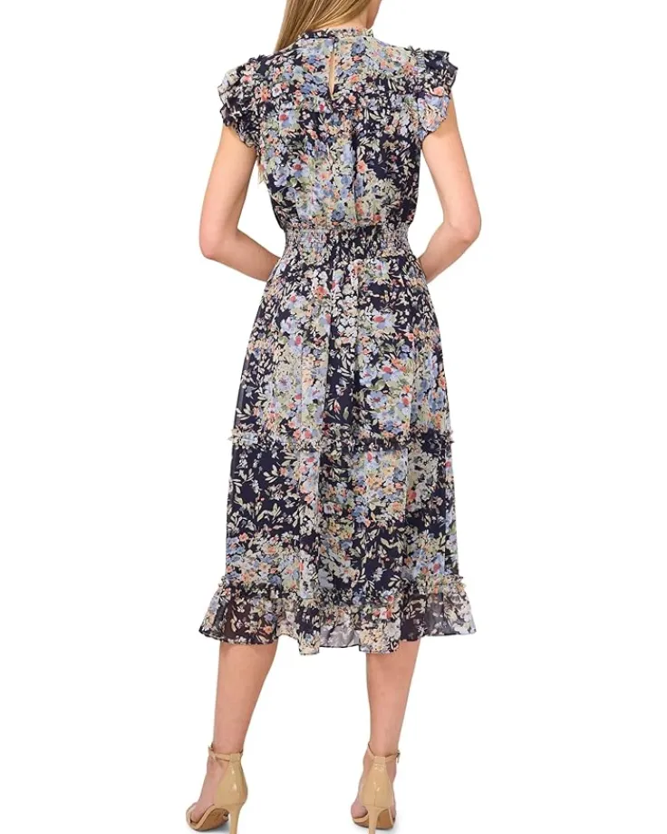 flutter_sleeve_smocked_wa_1.webp CeCe Dresses<Flutter Sleeve Smocked Waist Midi Dress Classic Navy