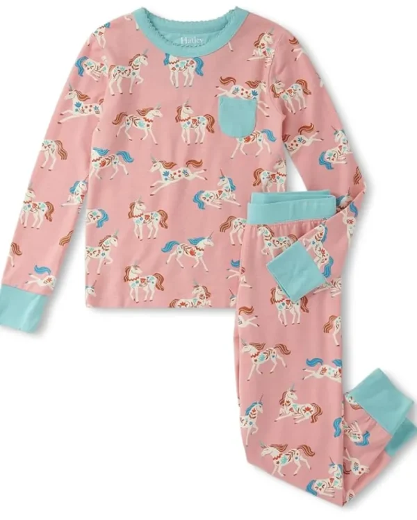 Hatley Kids Pajamas | Pajamas<Folksy Unicorn Bamboo Pajama Set (Toddler/Little Kid/Big Kid) Pink