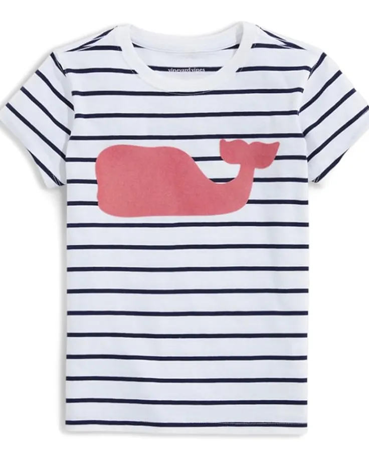 girlsx_striped_whale_shor_0.webp Vineyard Vines Kids Shirts & Tops<Girls' Striped Whale Short Sleeves (Little Kid) White Cap/Nautical Navy
