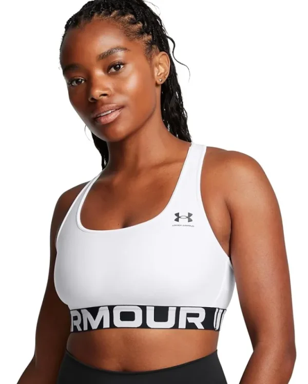 Under Armour Activewear<HeatGear Authentics Mid Impact Branded Sports Bra Black/White