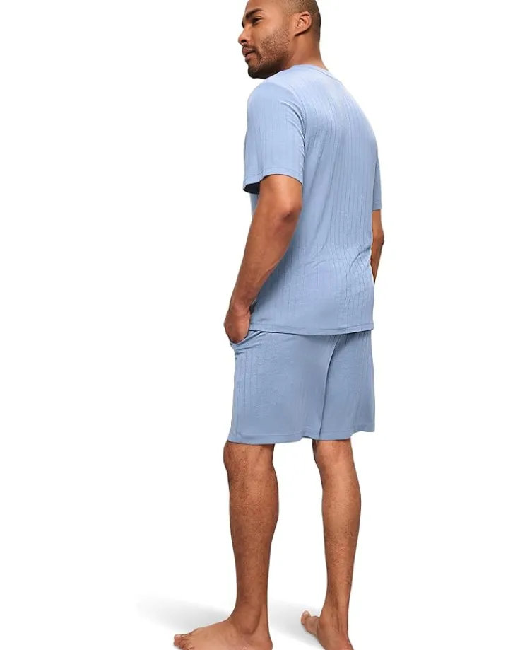 henry_rib_short_pj_set_1.webp Eberjey Sleepwear<Henry Rib Short Pj Set Wedgewood