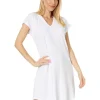 Mod-o-doc Dresses<Lightweight Slub Jersey Short Dolman Sleeve V-Neck Dress White