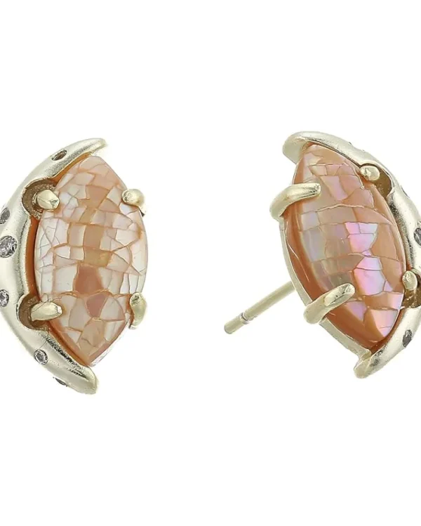 Kendra Scott Jewelry<Marie Stud Earrings Gold/Crackle Brown Mother Of Pearl/White CZ
