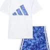 adidas Kids Shorts<Poly C Tee Aop 3S Short Set(Toddler/Little Kid) White