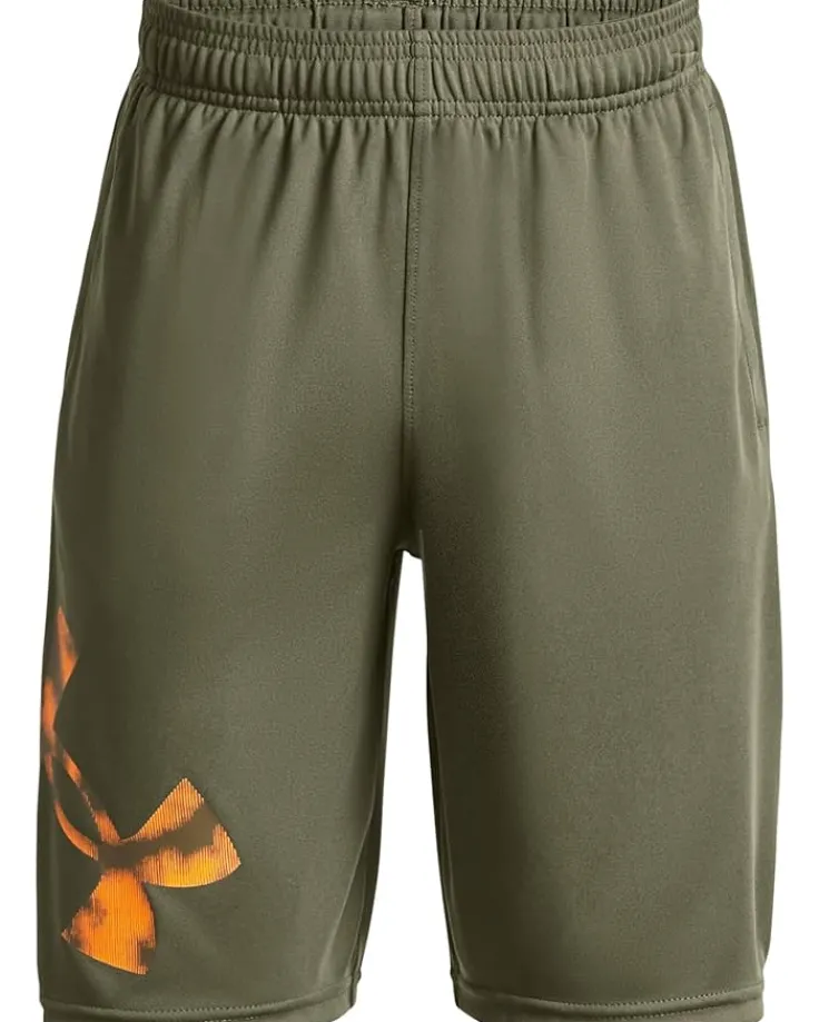 prototype__big_logo_short_0.webp Under Armour Kids Shorts<Prototype 2.0 Big Logo Shorts (Big Kids) Marine OD Green/Formula Orange
