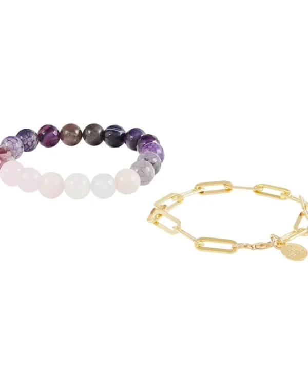 Dee Berkley Jewelry<Quartz Ombre and Paperclip Chain Bracelet Stack Purple