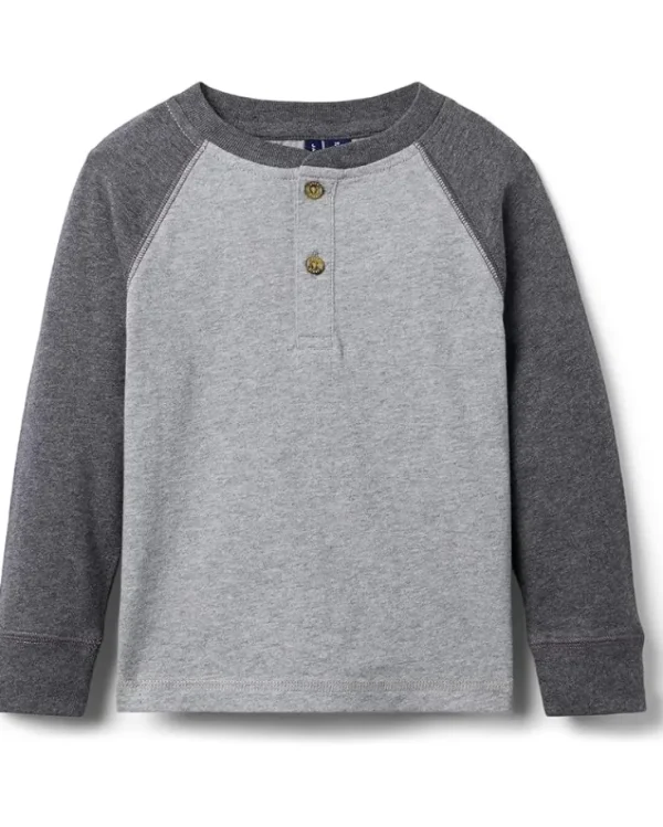 Janie and Jack Shirts & Tops<Raglan Henley (Toddler/Little Kid/Big Kid) Grey