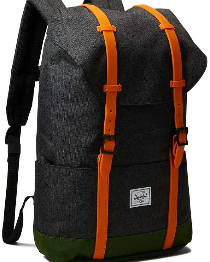 retreat_backpack_little_k_0.webp Herschel Supply Co. Kids Backpacks<Retreat Backpack (Little Kids) Black Crosshatch/Forest Elf/Sun Orange