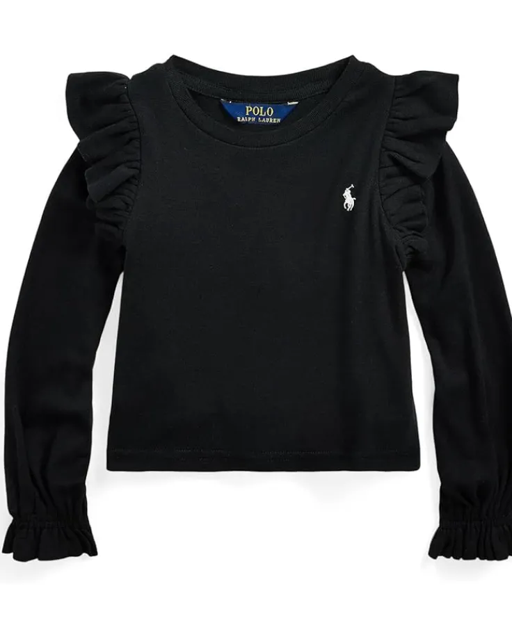 ruffled_cottonmodal_long__0.webp Polo Ralph Lauren Kids Shirts & Tops<Ruffled Cotton-Modal Long Sleeve Top (Toddler/Little Kid) Polo Black