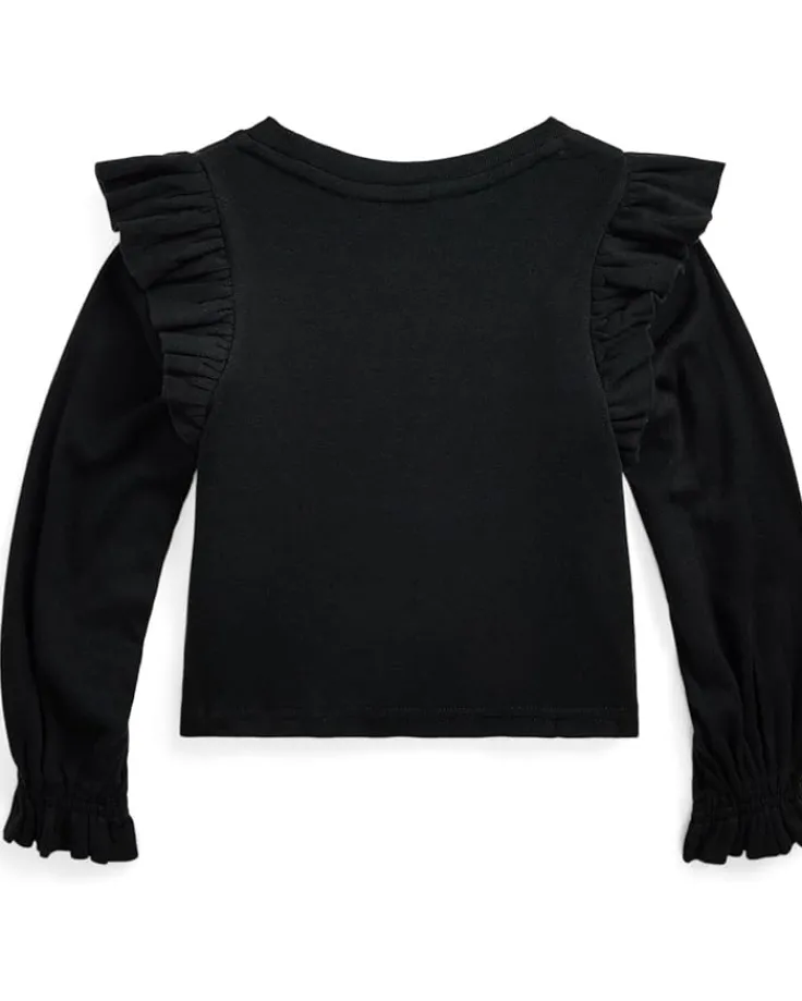ruffled_cottonmodal_long__1.webp Polo Ralph Lauren Kids Shirts & Tops<Ruffled Cotton-Modal Long Sleeve Top (Toddler/Little Kid) Polo Black