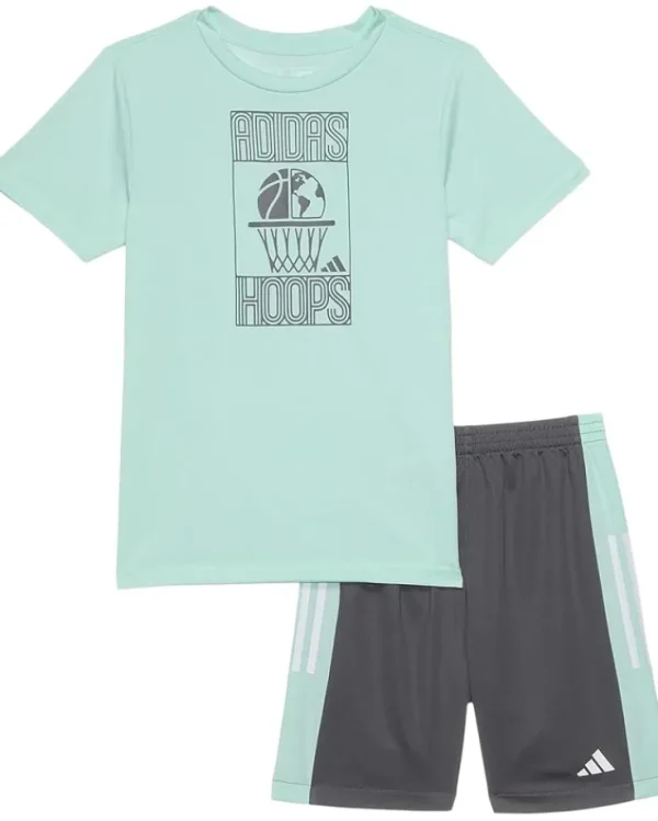 adidas Kids Shorts<3S C Colorblock Short Set(Toddler/Little Kid) Lt Aqua