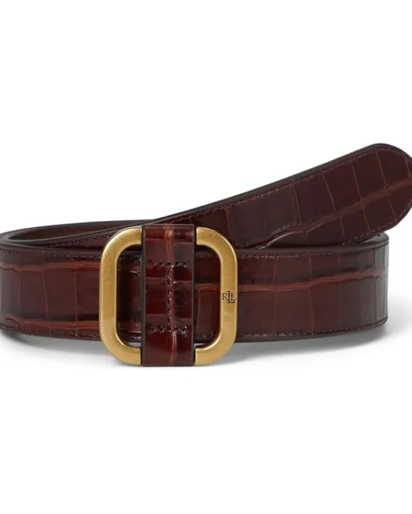 Lauren Ralph Lauren Belts<Slide-Buckle Croc-Embossed Leather Belt Dark Mahogany