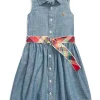 Polo Ralph Lauren Kids Belted Indigo Chambray Shirtdress (Toddler) | Kids Dresses