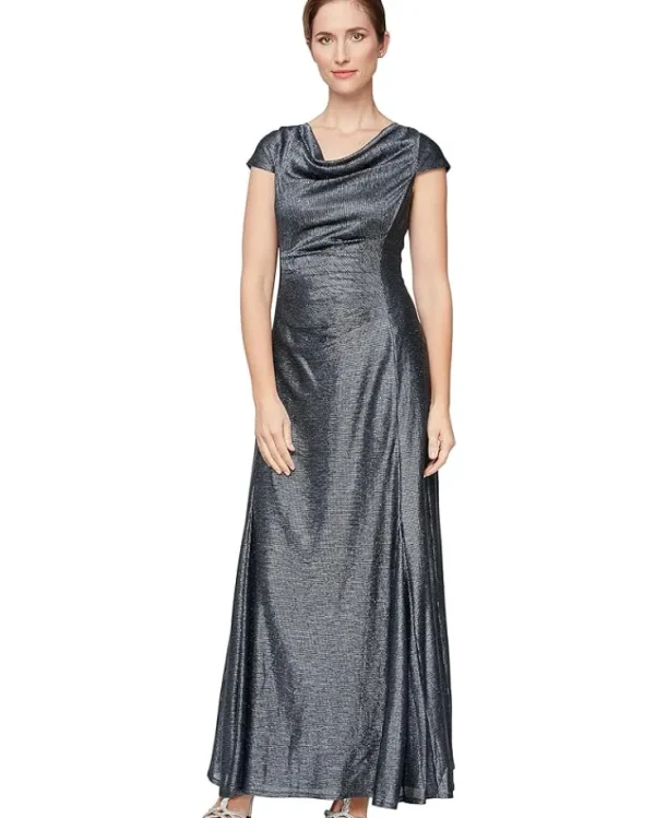 Alex Evenings Long A-Line Metallic Knit Gown | Women Plus Size | Dresses
