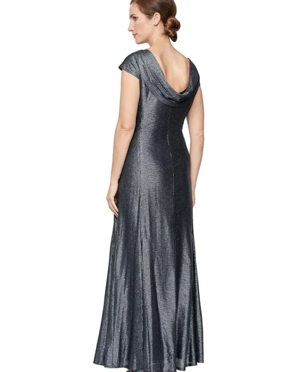 Alex Evenings Long A-Line Metallic Knit Gown | Women Plus Size | Dresses