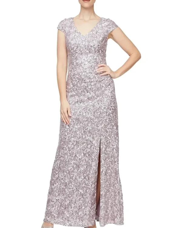 Alex Evenings Long Corded Lace with Surplice Neckline | Women Plus Size | Dresses