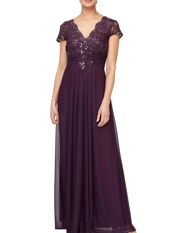 Alex Evenings Long Embroidered A-Line Dress | Women Plus Size