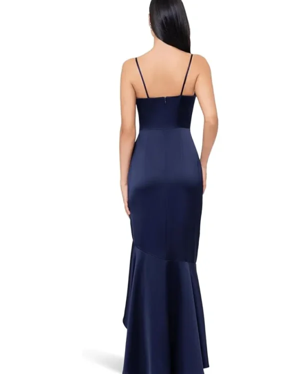 XSCAPE Satin Dress With A Fun Side Ruffle Makes For A Flattering Yet Elegant Dress | Women Plus Size | Dresses
