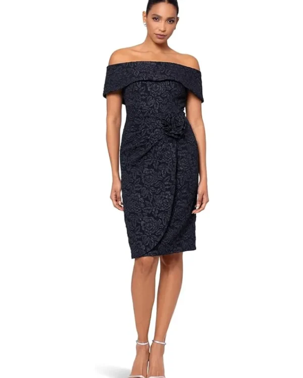 XSCAPE Short Brocade Off The Shoulder Flower | Women Plus Size