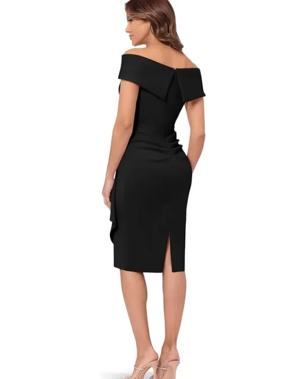 XSCAPE Short Scuba Off The Shoulder Ruffle | Women Plus Size