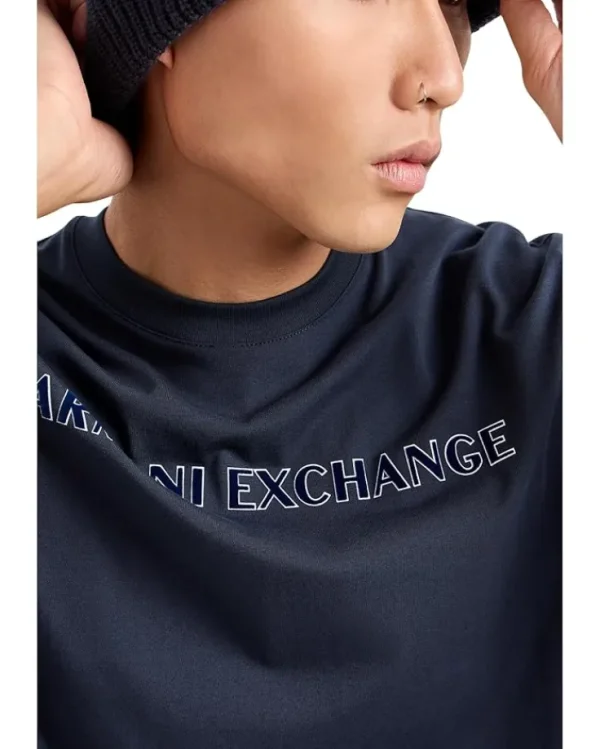 Armani Exchange Textured Logo Regular Fit Cotton Jersey Tee | Shirts & Tops